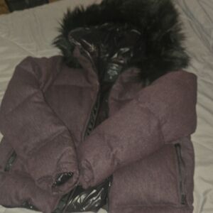 GAP Purple Bomber Jacket with Black Fur Trim